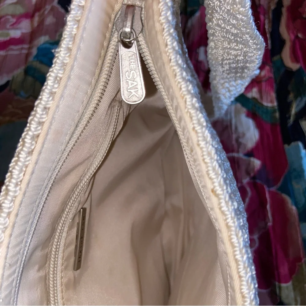 The Sak Bag Womens Purse Woven Crochet Zip top Shoulder Bag Boho Beige Neutral